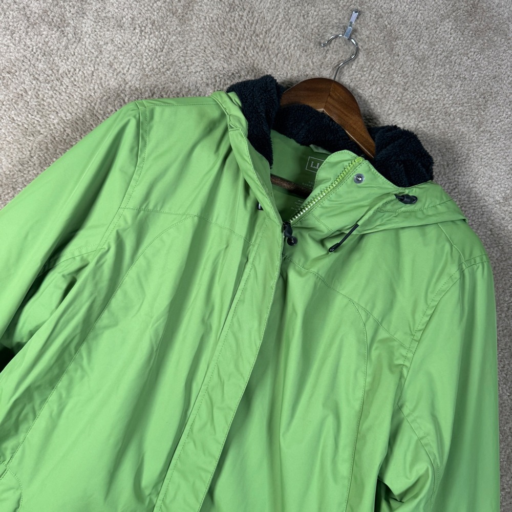 L.L.Bean Hooded Jacket Womens XL Green Fleece Lined Full Zip Coat Winter Parka
